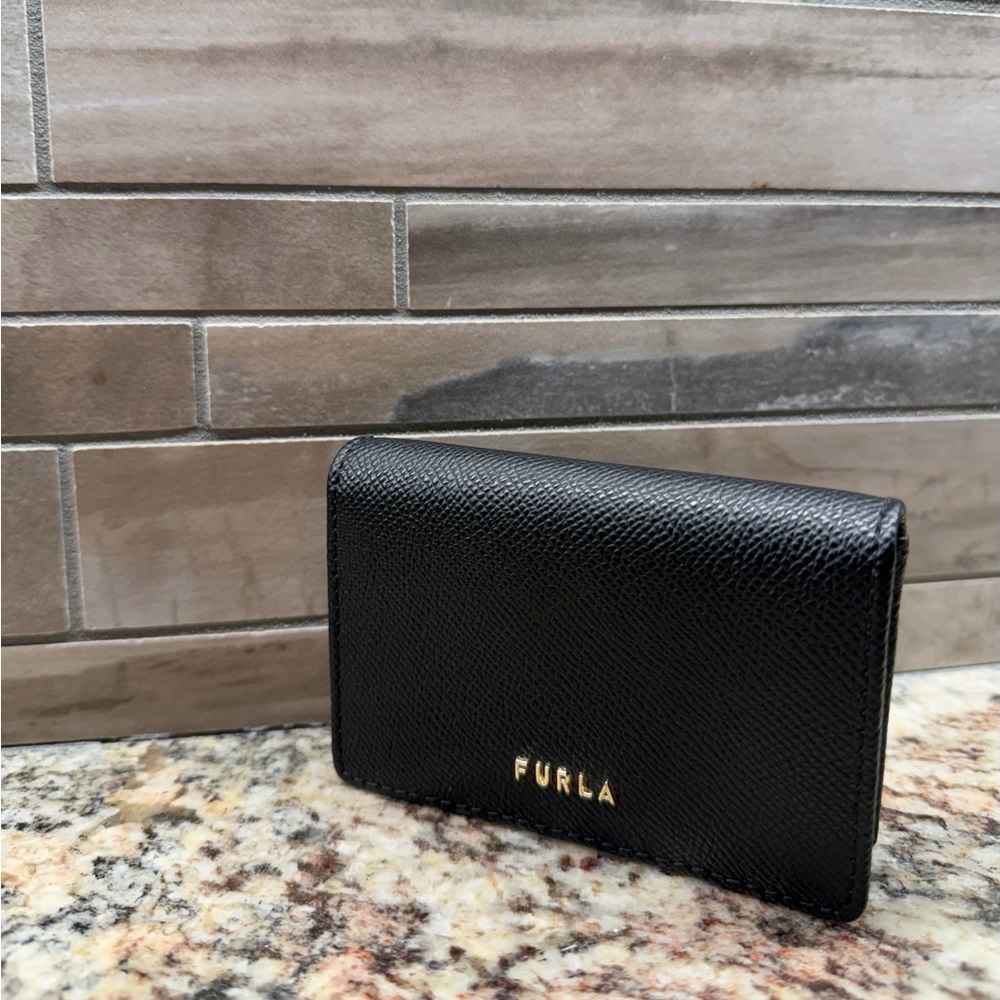 🖤Furla Black Saffiano Leather Credit Card Case Bi-Fold Wallet